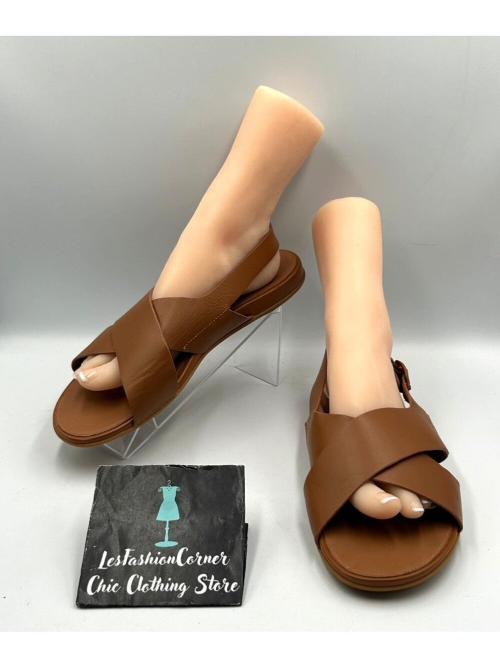 Fitflop Women's Brown Leather Gracie Cross Strap Flat Sandals Size 11 3604